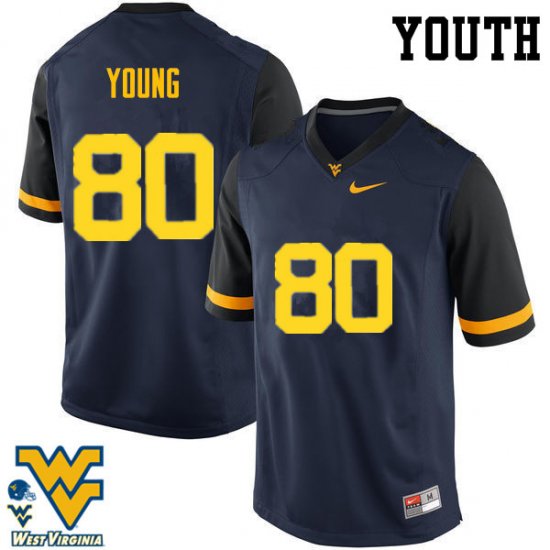 Youth West Virginia Mountaineers NCAA #80 Jonn Young Navy Authentic Nike Stitched College Football Jersey GJ15V65KV